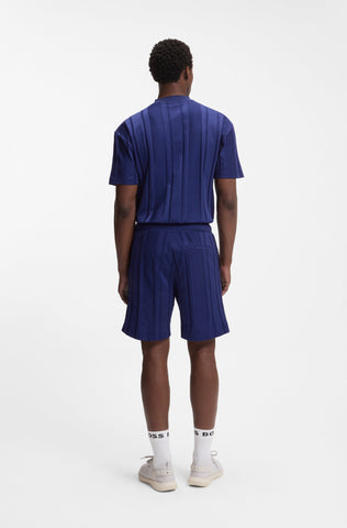 Camiseta BOSS Soccer con Cuello en V y Textura Vertical Relaxed Fit - Azul Marino