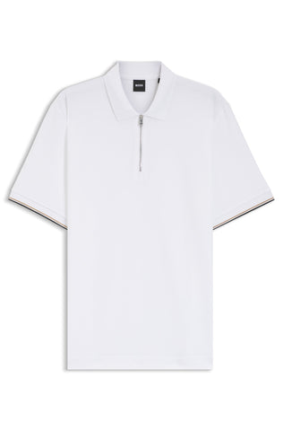Polo BOSS de piqué de algodón con cuello con cremallera