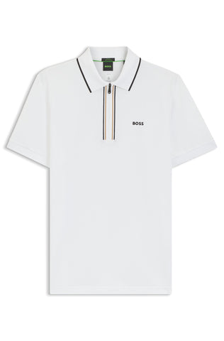 Polo BOSS Green Active Pima de Algodón con Media Cremallera - Blanco