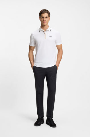 Polo BOSS Green Active Pima de Algodón con Media Cremallera - Blanco