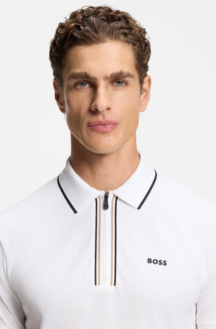 Polo BOSS Green Active Pima de Algodón con Media Cremallera - Blanco