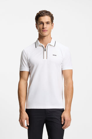 Polo BOSS Green Active Pima de Algodón con Media Cremallera - Blanco