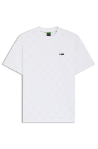 Camiseta BOSS Green Jacquard de Algodón con Motivo Tennis Ball - Blanco