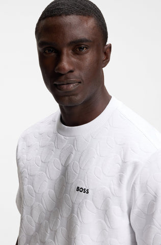 Camiseta BOSS Green Jacquard de Algodón con Motivo Tennis Ball - Blanco
