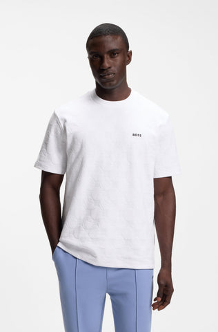Camiseta BOSS Green Jacquard de Algodón con Motivo Tennis Ball - Blanco