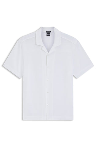 Camisa BOSS de Lino y Algodón con Cuello Resort - Blanca