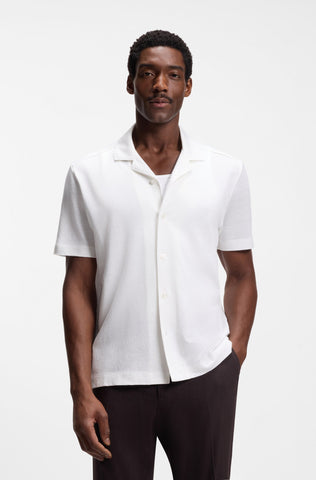 Camisa BOSS de Lino y Algodón con Cuello Resort - Blanca