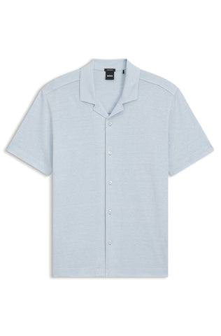 Camisa BOSS de Lino y Algodón Regular Fit con Cuello Resort - Azul claro