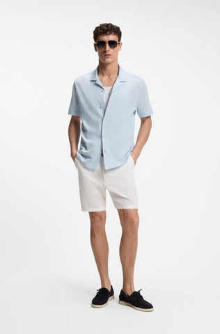 Camisa BOSS de Lino y Algodón Regular Fit con Cuello Resort - Azul claro