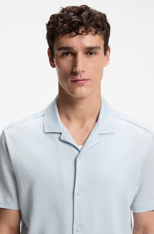 Camisa BOSS de Lino y Algodón Regular Fit con Cuello Resort - Azul claro