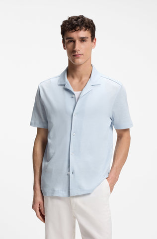 Camisa BOSS de Lino y Algodón Regular Fit con Cuello Resort - Azul claro
