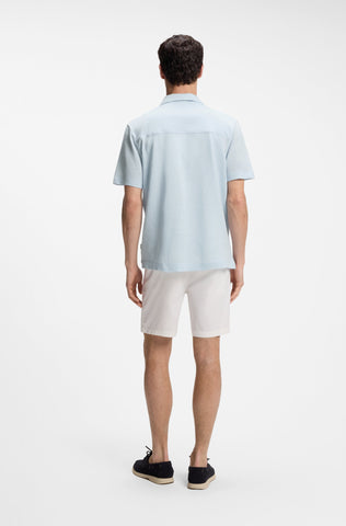 Camisa BOSS de Lino y Algodón Regular Fit con Cuello Resort - Azul claro