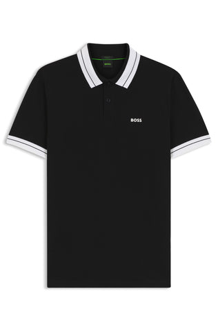 Polo BOSS Green de Algodón Piqué con Cuello en Contraste - Negro