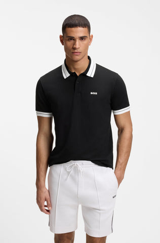 Polo BOSS Green de Algodón Piqué con Cuello en Contraste - Negro