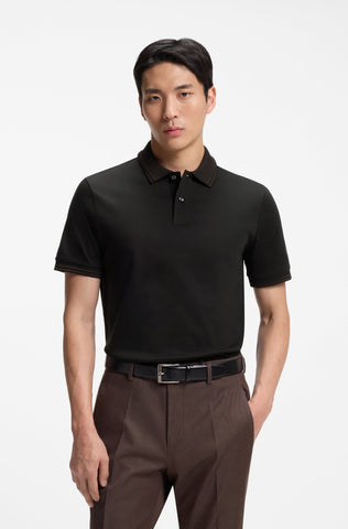 Polo BOSS H-Phillipson 238 Hombre Negro en Algodón Mercerizado Slim Fit