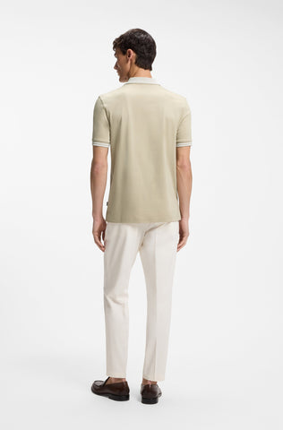 Polo BOSS Slim Fit en Algodón Mercerizado con Cuello a Rayas - Beige