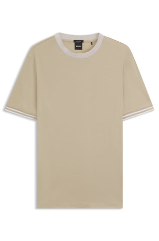 T Shirt BOSS Mercerizado Regular Fit con Detalles en Contraste - Beige