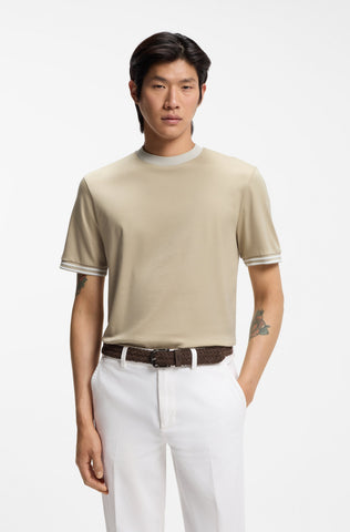 T Shirt BOSS Mercerizado Regular Fit con Detalles en Contraste - Beige
