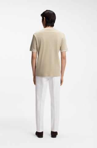 T Shirt BOSS Mercerizado Regular Fit con Detalles en Contraste - Beige