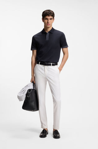 Polo BOSS de Algodón Mercerizado con Detalles de Rayas Contrastantes - Azul Marino