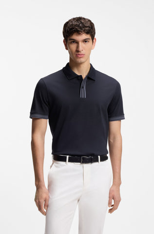 Polo BOSS de Algodón Mercerizado con Detalles de Rayas Contrastantes - Azul Marino
