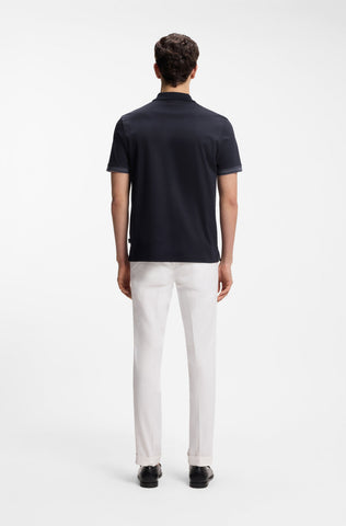Polo BOSS de Algodón Mercerizado con Detalles de Rayas Contrastantes - Azul Marino