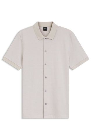 Polo BOSS Regular Fit de Algodón con Textura Bubble - Beige Claro