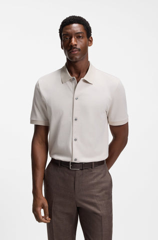 Polo BOSS Regular Fit de Algodón con Textura Bubble - Beige Claro
