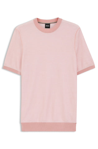 Sweater de Punto BOSS Regular Fit de Algodón y Lyocell con Rayas - Rosa
