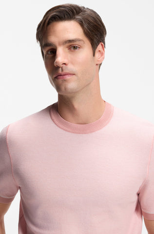Sweater de Punto BOSS Regular Fit de Algodón y Lyocell con Rayas - Rosa