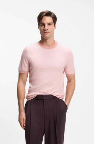 Sweater de Punto BOSS Regular Fit de Algodón y Lyocell con Rayas - Rosa