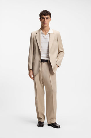 Polo BOSS de punto de mezcla de algodón con raya horizontal - Blanco