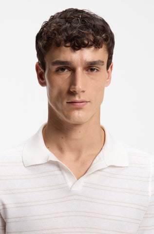 Polo BOSS de punto de mezcla de algodón con raya horizontal - Blanco