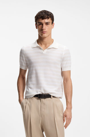 Polo BOSS de punto de mezcla de algodón con raya horizontal - Blanco