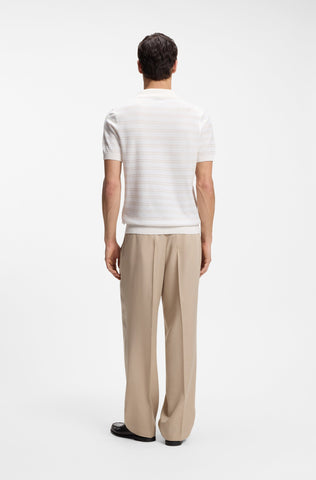 Polo BOSS de punto de mezcla de algodón con raya horizontal - Blanco