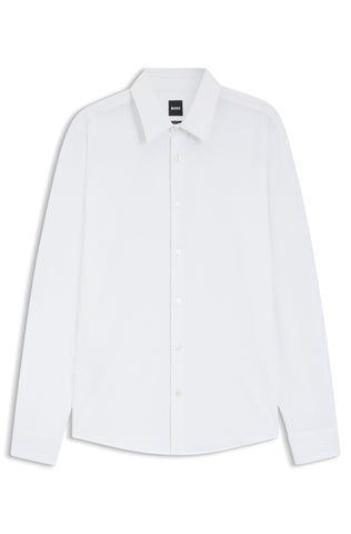 Camisa BOSS Hombre Slim Fit Texturizada Blanca en Algodón Stretch