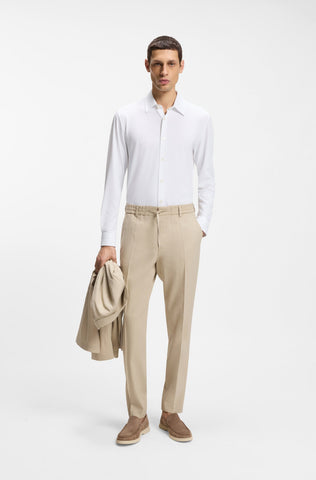 Camisa BOSS Hombre Slim Fit Texturizada Blanca en Algodón Stretch
