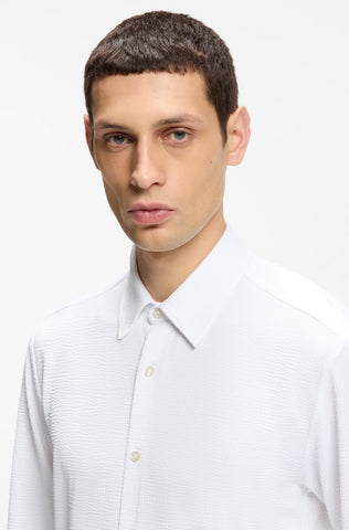 Camisa BOSS Hombre Slim Fit Texturizada Blanca en Algodón Stretch