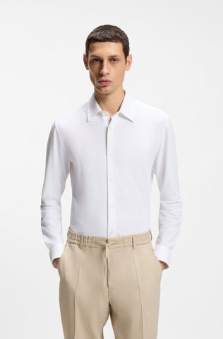 Camisa BOSS Hombre Slim Fit Texturizada Blanca en Algodón Stretch