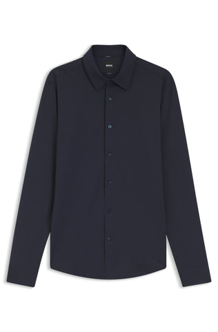 Camisa BOSS Hombre Slim Fit Texturizada Blanca en Algodón Stretch