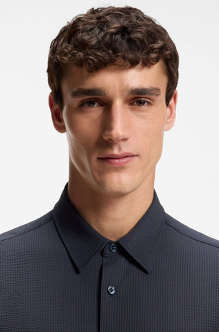 Camisa BOSS Hombre Slim Fit Texturizada Blanca en Algodón Stretch