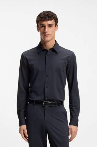 Camisa BOSS Hombre Slim Fit Texturizada Blanca en Algodón Stretch