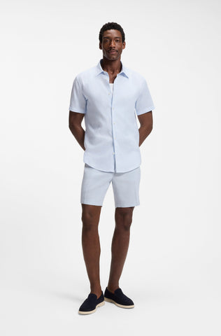 Camisa BOSS Slim Fit de Lino Elástico  Manga Corta - Azul Claro