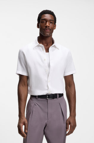 Camisa BOSS Slim Fit en Lino Elástico - Blanco