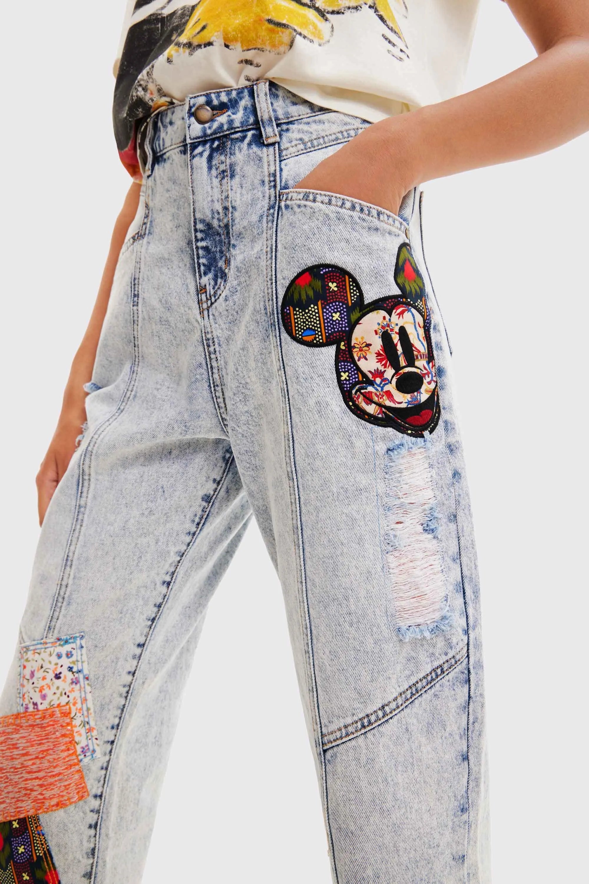 Wide Leg Pantalones Vaqueros Mickey Mouse Mujer Jeans