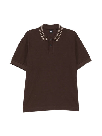 Polo BOSS de Punto con Cuello en Contraste - Marrón