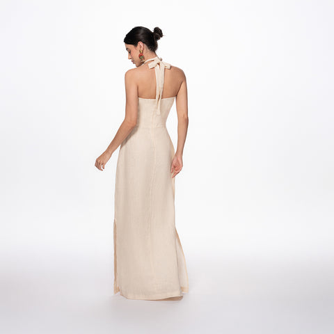 Vestido Simona Maxi Palmito 100% Lino