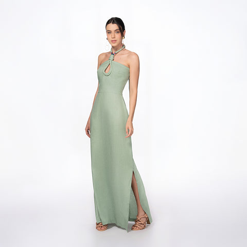 Vestido Simona Maxi Palmito 100% Lino Verde