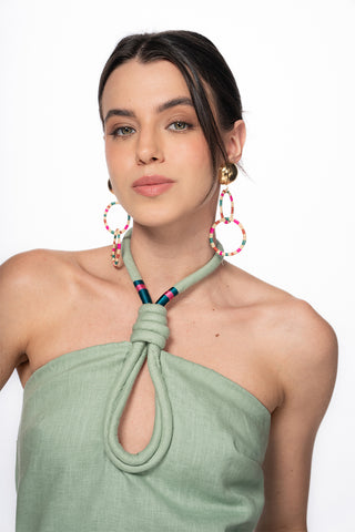 Vestido Simona Maxi Palmito 100% Lino Verde