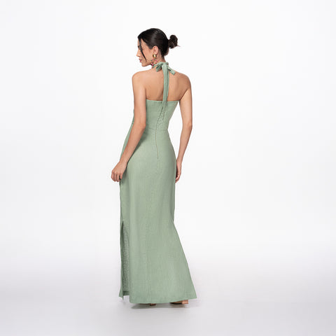Vestido Simona Maxi Palmito 100% Lino Verde